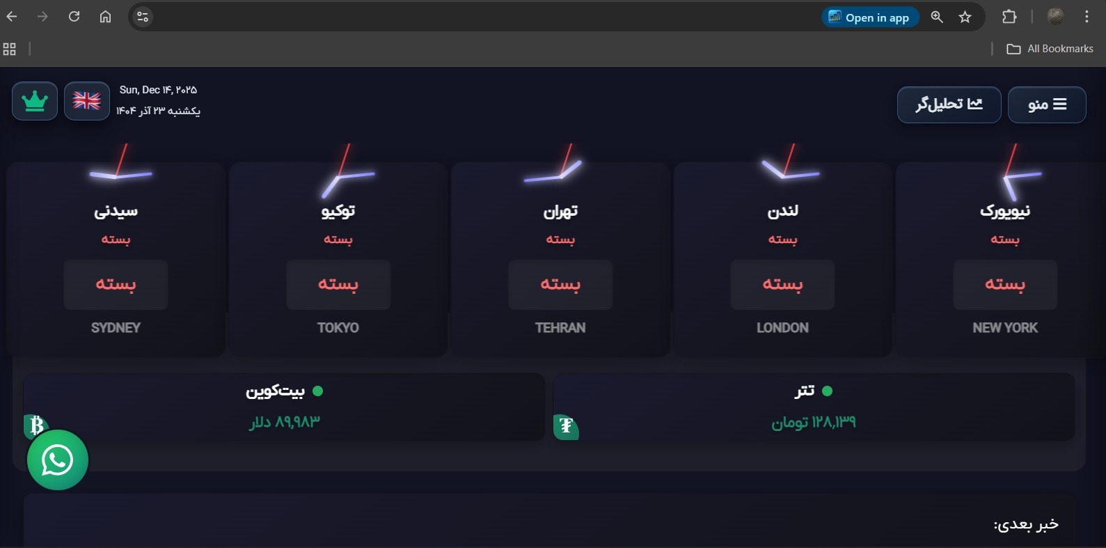 Session Widget installed live on a real financial website